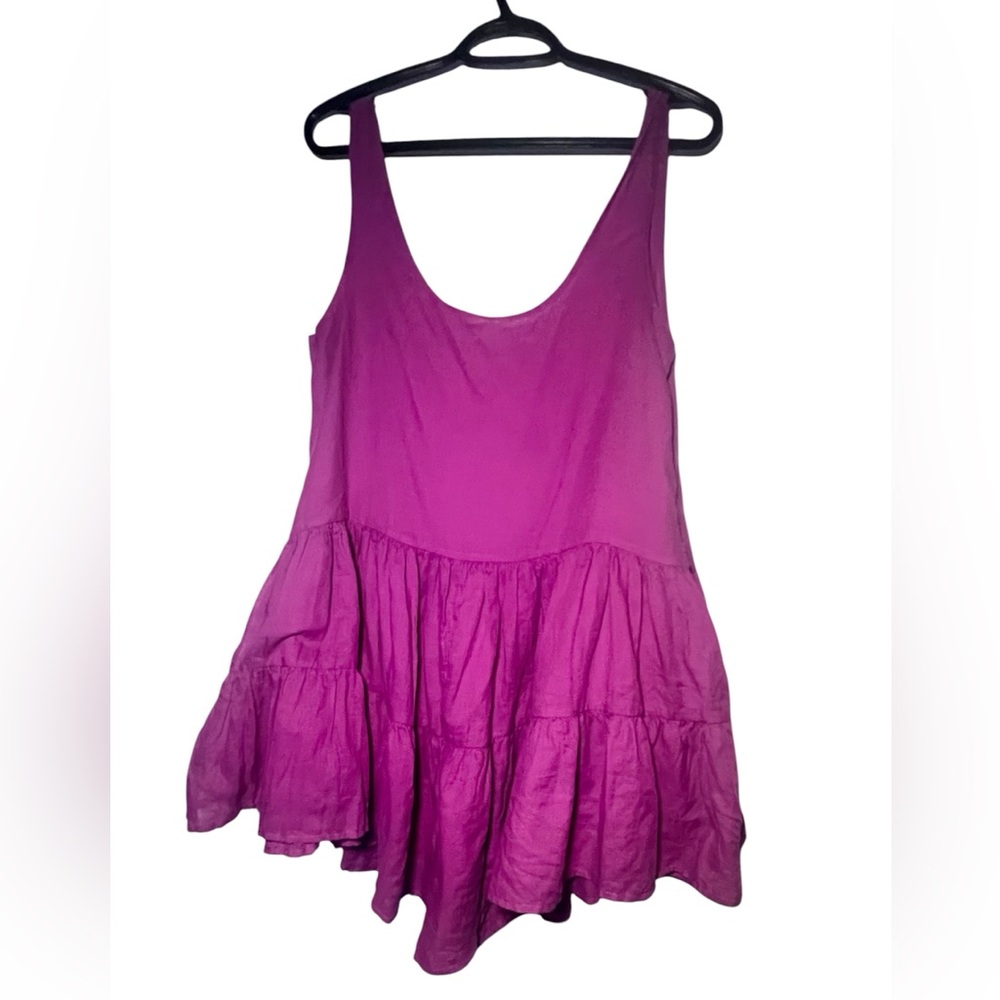 Sleeveless Tiered Romper Dress - Fuchsia